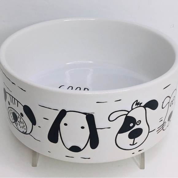 Good Dog, White Ceramic Pet Bowl FACES 6” New - Picture 2 of 7